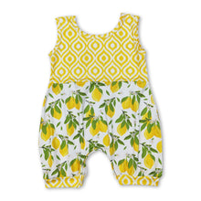 Load image into Gallery viewer, Yellow sleeveless lemon baby girls summer romper