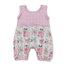 Load image into Gallery viewer, Sleeveless pink plaid floral baby girls summer romper
