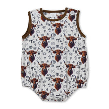 Load image into Gallery viewer, Sleeveless highland cow brands western boy romper