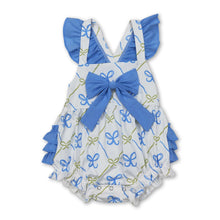 Load image into Gallery viewer, Light blue flutter sleeves ruffle bow baby girls romper