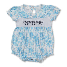 Load image into Gallery viewer, Short sleeves light blue floral bow baby girls summer romper