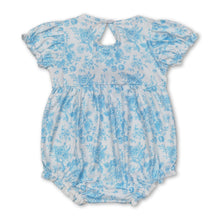 Load image into Gallery viewer, Short sleeves light blue floral bow baby girls summer romper