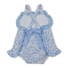 Load image into Gallery viewer, Straps blue ruffle floral baby girls summer romper
