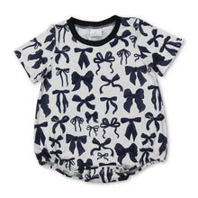 Load image into Gallery viewer, Short sleeves black bow baby girls summer romper