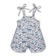 Load image into Gallery viewer, Grey camo straps shorts length kids girls jumpsuit