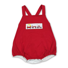 Load image into Gallery viewer, Red straps cars stripe baby boy summer romper