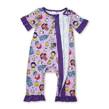 Load image into Gallery viewer, Short sleeves purple ruffle princess baby girls zipper romper