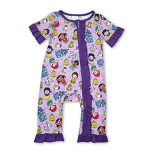 Load image into Gallery viewer, Short sleeves purple ruffle princess baby girls zipper romper