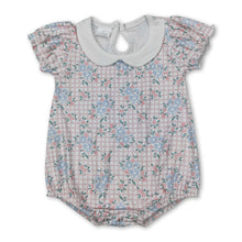 Load image into Gallery viewer, Short sleeves pink plaid floral baby girls romper
