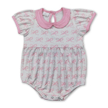 Load image into Gallery viewer, Short sleeves pink bow baby girls summer romper