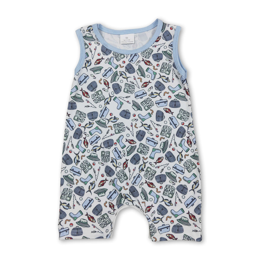 Sleeveless boots lure fishing baby boy romper