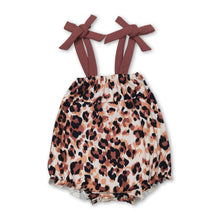 Load image into Gallery viewer, Brown straps leopard baby girls summer romper