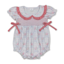 Load image into Gallery viewer, Short sleeves floral bow plaid baby girls summer romper