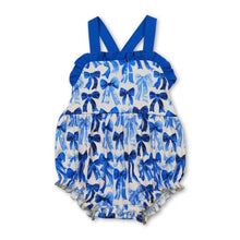 Load image into Gallery viewer, Blue ruffle straps bows baby girls summer romper