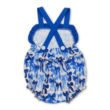 Load image into Gallery viewer, Blue ruffle straps bows baby girls summer romper