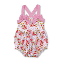 Load image into Gallery viewer, Pink straps strawberry bow baby girls summer romper