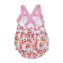 Load image into Gallery viewer, Pink straps strawberry bow baby girls summer romper