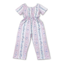 Load image into Gallery viewer, Short sleeves pink bow floral pockets girls jumpsuit