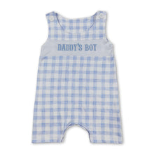 Load image into Gallery viewer, Light blue plaid sleeveless Daddy's boy romper