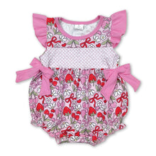 Load image into Gallery viewer, Flutter sleeves floral strawberry bow girls summer romper