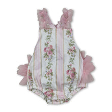 Load image into Gallery viewer, Pink tulle ruffle floral straps baby girls summer romper