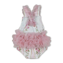 Load image into Gallery viewer, Pink tulle ruffle floral straps baby girls summer romper