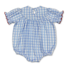 Load image into Gallery viewer, Short sleeves blue plaid cow pig chicken baby girls romper