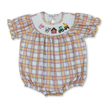 Load image into Gallery viewer, Short sleeves plaid cow tractor farm baby girls romper