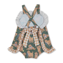 Load image into Gallery viewer, Straps khaki plaid ruffle dogs baby girls summer romper