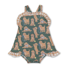 Load image into Gallery viewer, Straps khaki plaid ruffle dogs baby girls summer romper