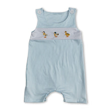 Load image into Gallery viewer, Sleeveless light blue stripe duck baby boy romper