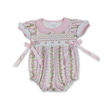 Load image into Gallery viewer, Short sleeves pink bow floral baby girls summer romper