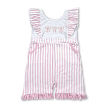 Load image into Gallery viewer, Pink stripe bow flutter sleeves pockets baby girls jumpsuit