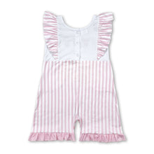 Load image into Gallery viewer, Pink stripe bow flutter sleeves pockets baby girls jumpsuit