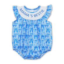 Load image into Gallery viewer, Mamas bestie light blue bow baby girls summer romper