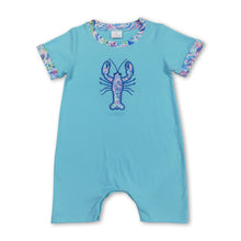 Load image into Gallery viewer, Light blue watercolor crawfish baby boy summer romper