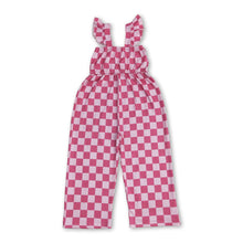 Load image into Gallery viewer, Flutter sleeves pink plaid kids girls summer jumpsuit