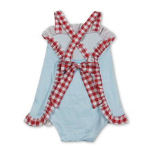Load image into Gallery viewer, Red plaid straps ferris wheel baby girls summer romper