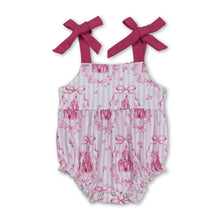 Load image into Gallery viewer, Pink straps castle floral bow baby girls romper