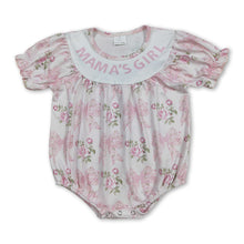 Load image into Gallery viewer, Short sleeves mama's girl pink floral bow baby romper