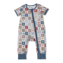 Load image into Gallery viewer, Short sleeves plaid cactus bull skull boy zipper romper
