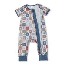 Load image into Gallery viewer, Short sleeves plaid cactus bull skull boy zipper romper