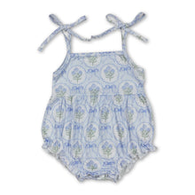 Load image into Gallery viewer, Straps blue bow floral baby girls summer romper