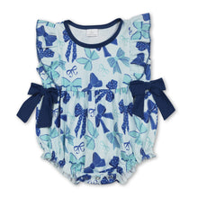Load image into Gallery viewer, Flutter sleeves blue bow baby girls summer romper