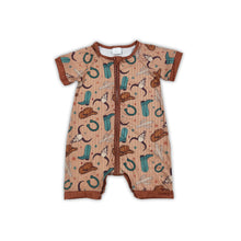 Load image into Gallery viewer, Short sleeves brown bull skull western baby zipper romper