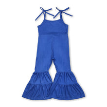 Load image into Gallery viewer, Blue straps patchwork ruffle kids girls jumpsuit