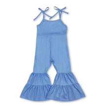 Load image into Gallery viewer, Light blue straps patchwork ruffle kids girls jumpsuit