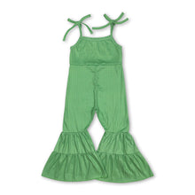 Load image into Gallery viewer, Green straps patchwork ruffle kids girls jumpsuit
