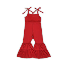 Load image into Gallery viewer, Red straps patchwork ruffle kids girls jumpsuit