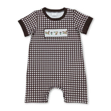 Load image into Gallery viewer, Short sleeves brown plaid duck baby boy romper